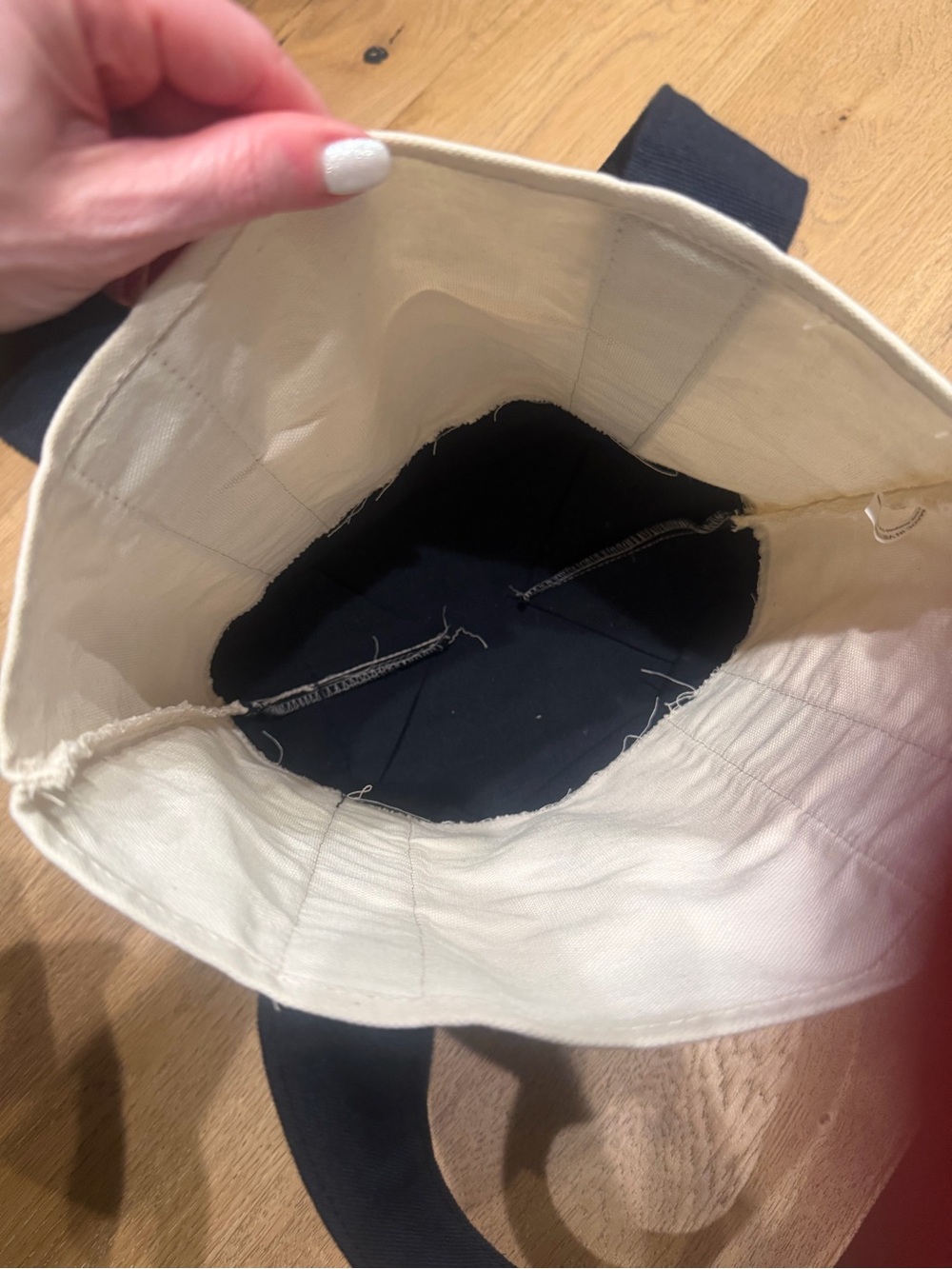 Trader Joe's Cream and Navy Canvas Tote Bag - Picture 4 of 5